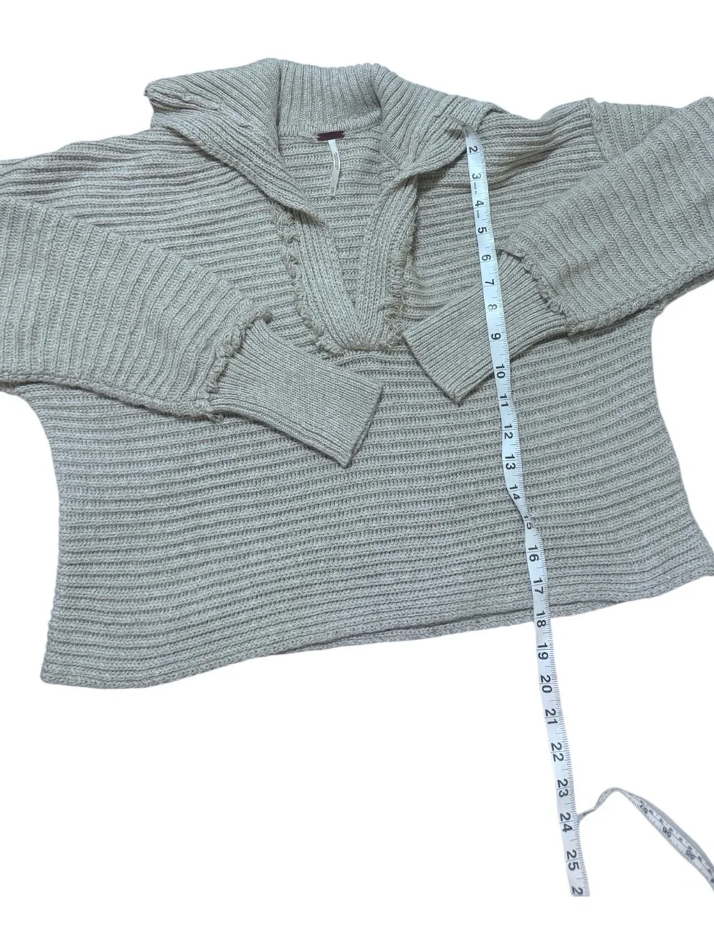 Free People Textured Ribbed V-Collar Sweater - Beige